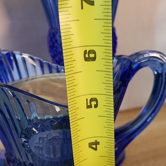 Vintage Fostoria Cobalt Blue Avon Pitcher/Creamer and Two Goblets W/ Orig Candle - Picture 10 of 11